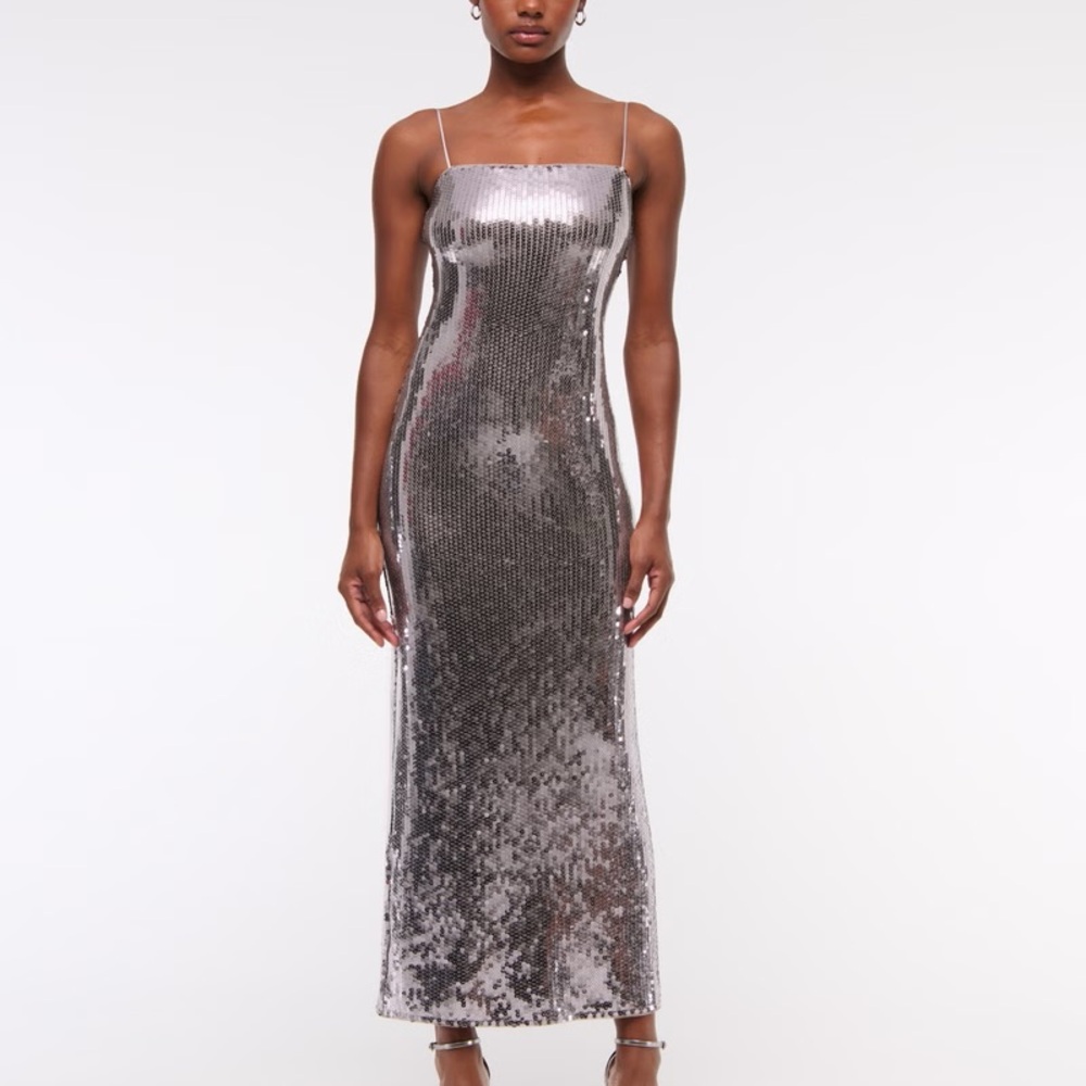Abercrombie & Fitch Metallic Silver Midi Dress